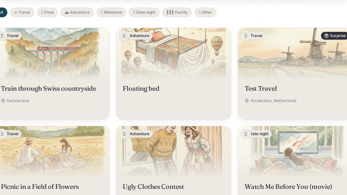 Shared Vinyette board with illustrated experience cards