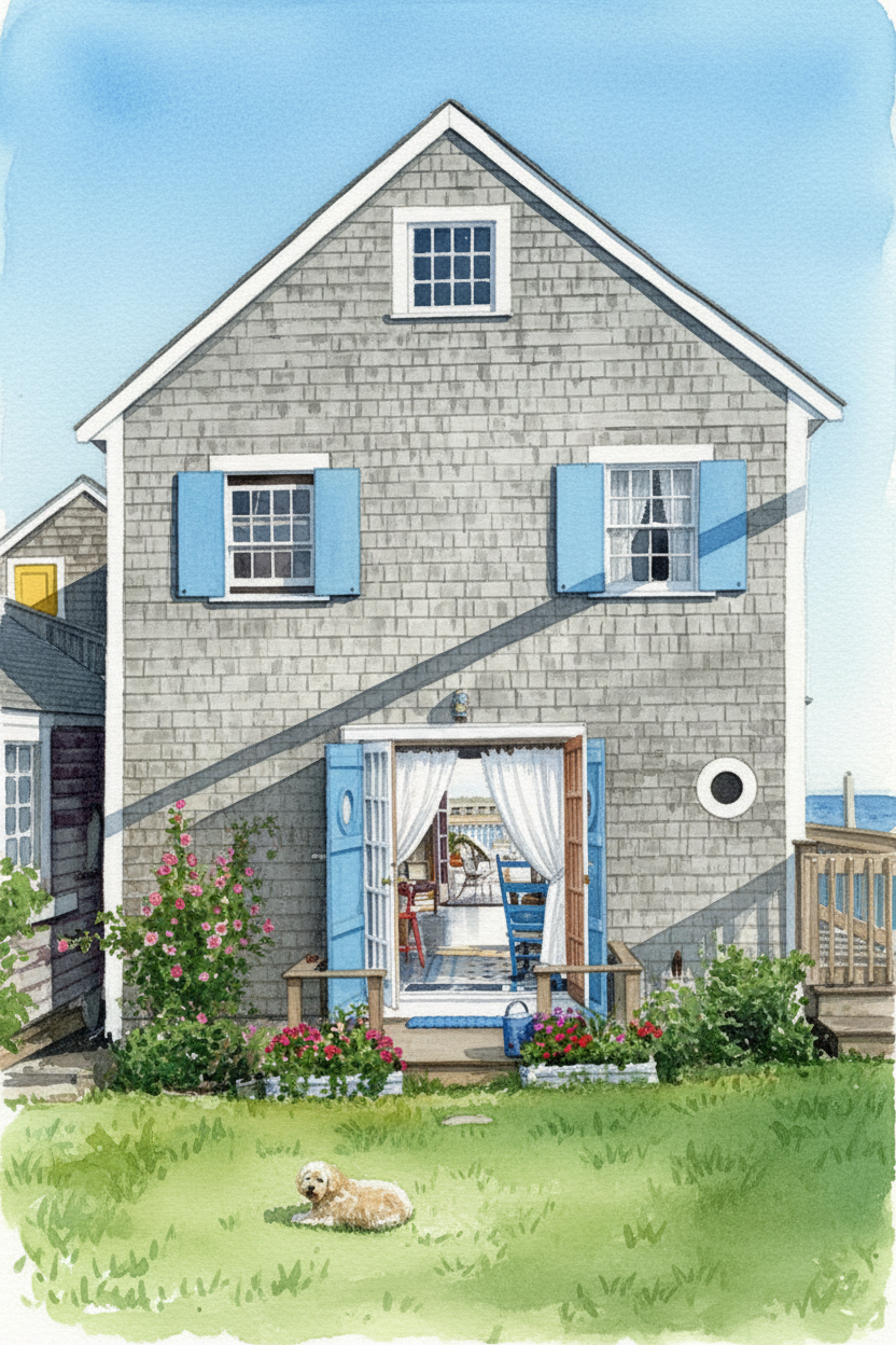 Watercolor illustration of Seaside Cottage